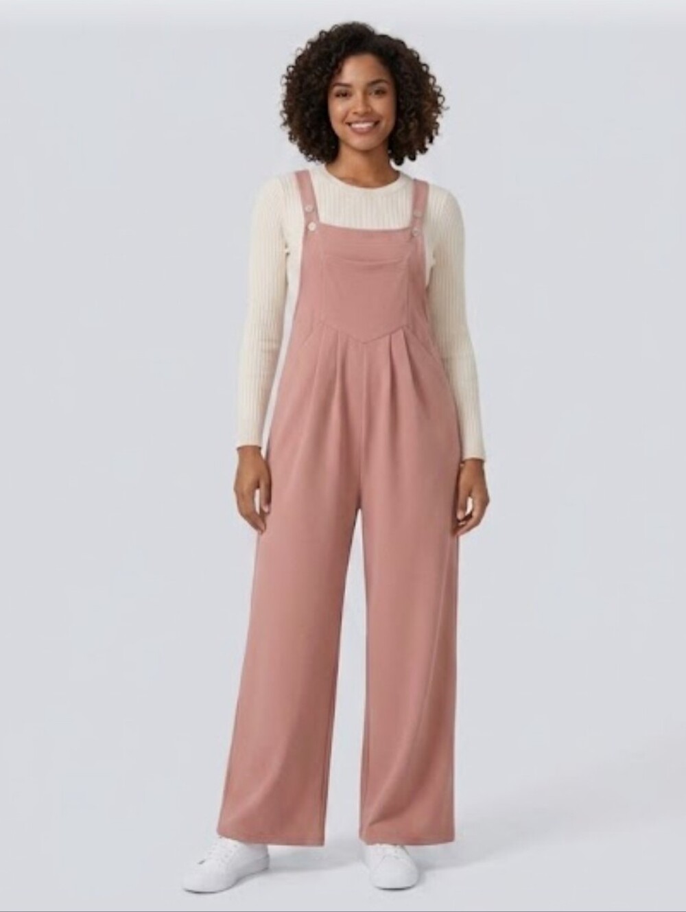 HALARA Rose Tan Pockets Waffle Casual Overalls Wide-Leg Jumpsuit
